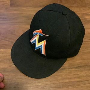 New Era -Miami Marlins fitted flat bill baseball hat-Black